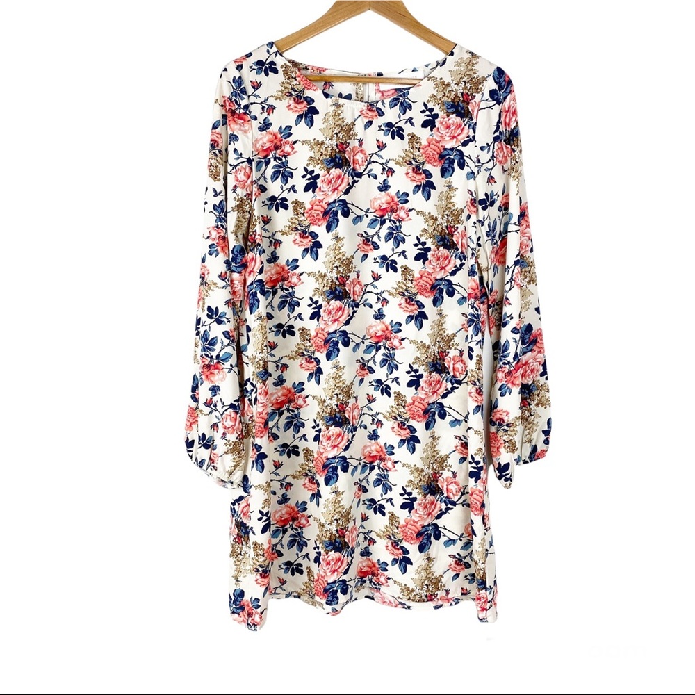 Love Kuza Long Sleeve Shift Floral Print Elastic Wrist Lightweight Dress